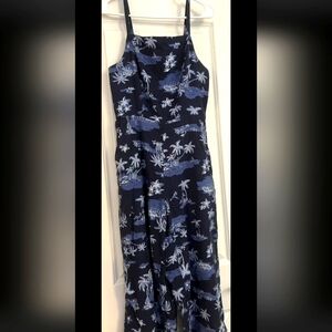 Old Navy Jumpsuit Capri Romper Size L Navy Blue Palm Trees EUC